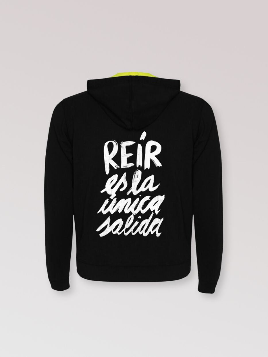 Sudadera "Reír es la única salida" con cremallera y capucha