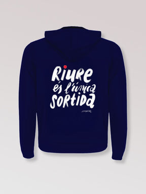 Dessuadora "Riure és l'unica sortida" amb cremallera i caputxa