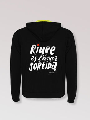 Dessuadora "Riure és l'unica sortida" amb cremallera i caputxa