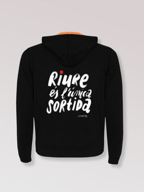 Dessuadora "Riure és l'unica sortida" amb cremallera i caputxa